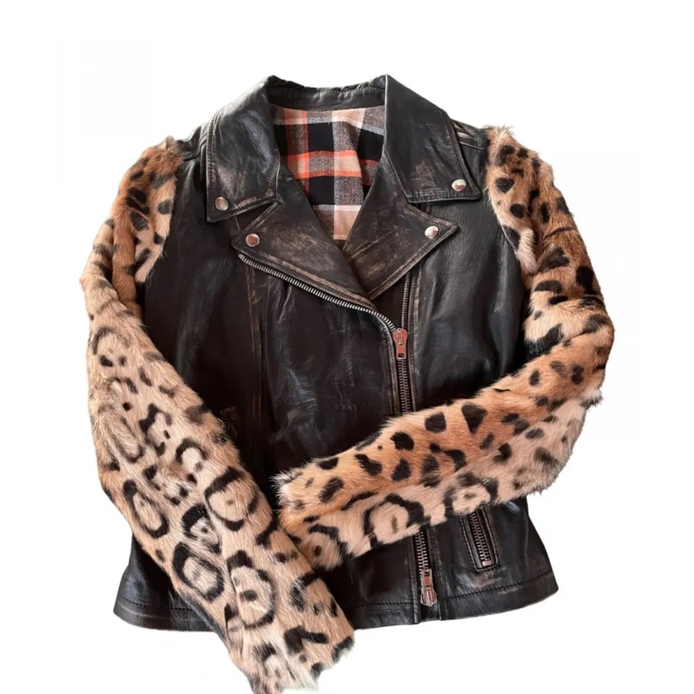 SWORD Gold Edition Distressed Leather Biker Jacket Sz XS